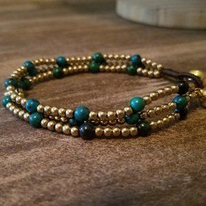 Bohemian Style Malachite & Brass Bead Bracelet with Thai style Brass Bell